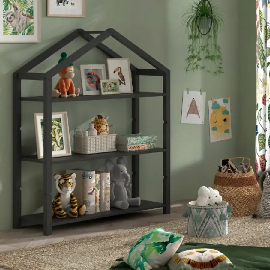 Boekenkasten|Boekenkasten-Vipack Boekenrek Dallas - 111x40x141cm - massief dennenhout - antraciet
