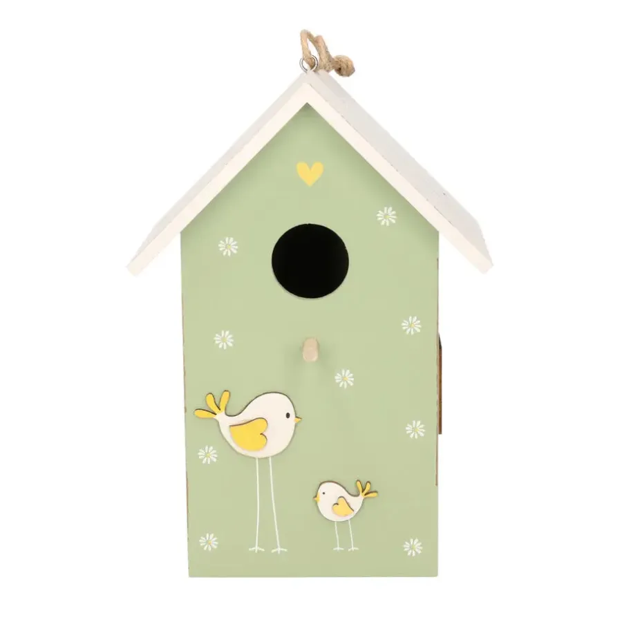 Tuindecoratie-Boltze Vogelhuisje - groen met wit dak - hout nestkastje - 22 cm