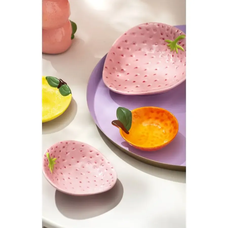 Borden-Leen Bakker Bordje Aardbei - roze - aardewerk - 5,5x13,5x14 cm