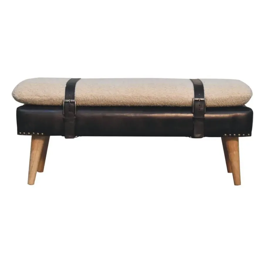 Artisan Furniture Bouclé Buffalo Hide Zwart Leren Bank, Bruin