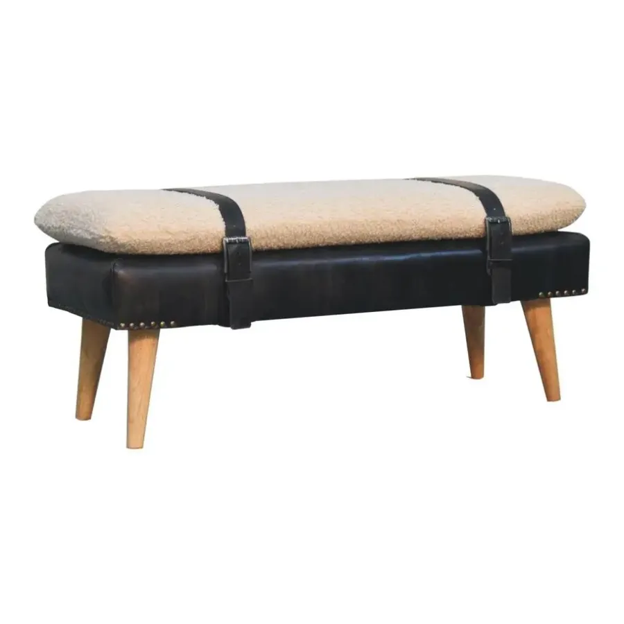 Artisan Furniture Bouclé Buffalo Hide Zwart Leren Bank, Bruin