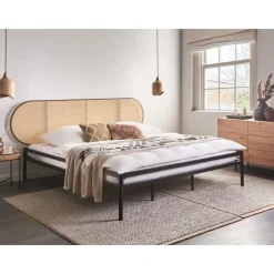 2-Persoons Bedden-Beliani BOULIN - Tweepersoonsbed - Zwart - 180 x 200 cm - PE rotan