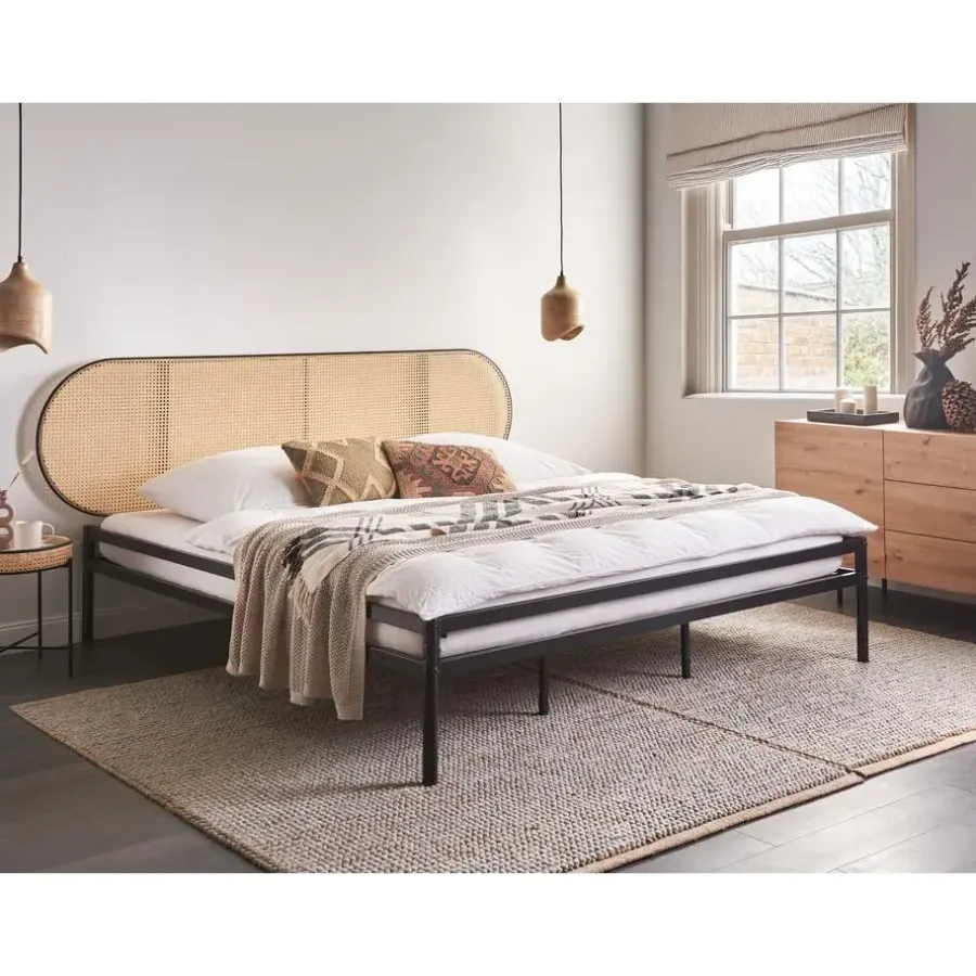 2-Persoons Bedden-Beliani BOULIN - Tweepersoonsbed - Zwart - 180 x 200 cm - PE rotan