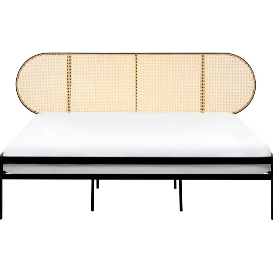 2-Persoons Bedden-Beliani BOULIN - Tweepersoonsbed - Zwart - 180 x 200 cm - PE rotan