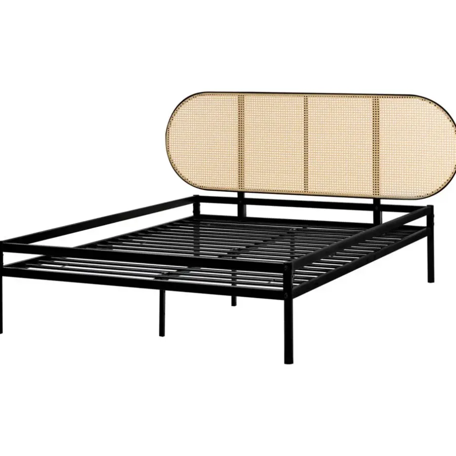 Beliani BOULIN - Tweepersoonsbed - Zwart - 140 x 200 cm - PE rotan