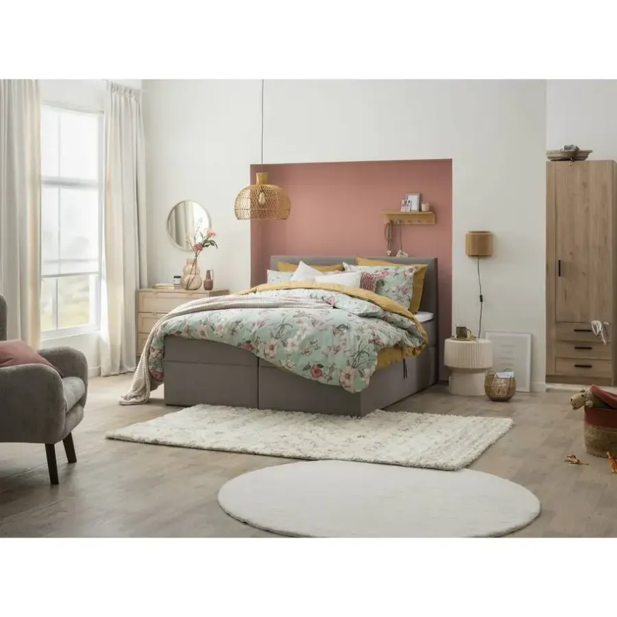 2-Persoons Boxsprings-Leen Bakker Boxcombinatie met opbergruimte Orebro 6-delig - taupe - 180x200 cm