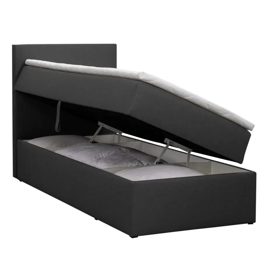 1-Persoons Boxsprings-Leen Bakker Boxcombinatie met opbergruimte Orebro 4-delig - antraciet - 90x200 cm