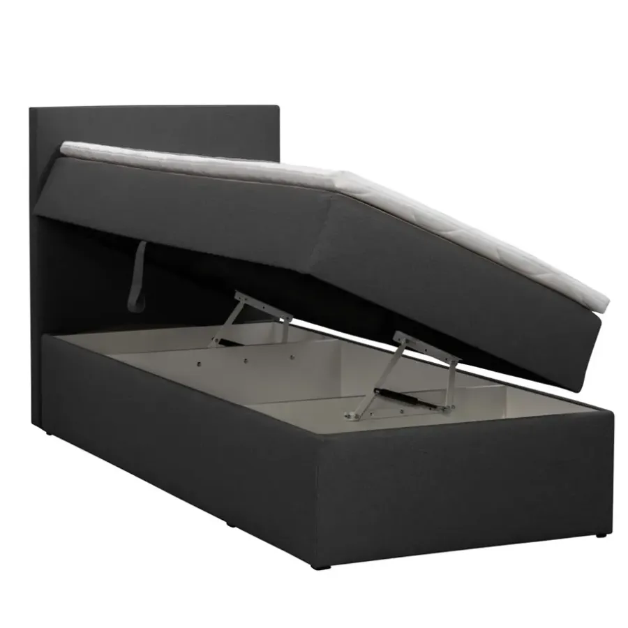 1-Persoons Boxsprings-Leen Bakker Boxcombinatie met opbergruimte Orebro 4-delig - antraciet - 90x200 cm