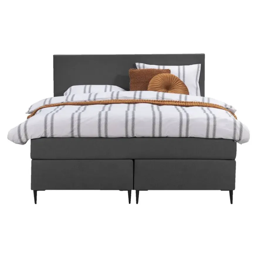 2-Persoons Boxsprings-Leen Bakker Boxspring Liv egaal - antraciet - 140x200 cm - slanke poot