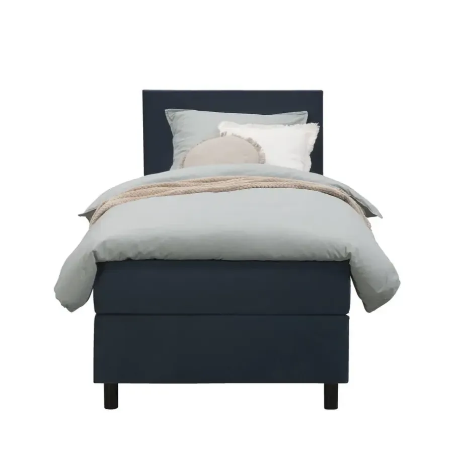 1-Persoons Boxsprings-Leen Bakker Boxspring Liv egaal - blauw - 90x200 cm - ronde poot
