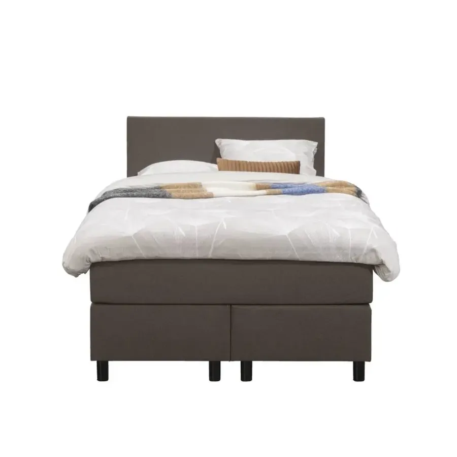 Leen Bakker Boxspring Liv egaal - donkerbruin - 120x200 cm - ronde poot