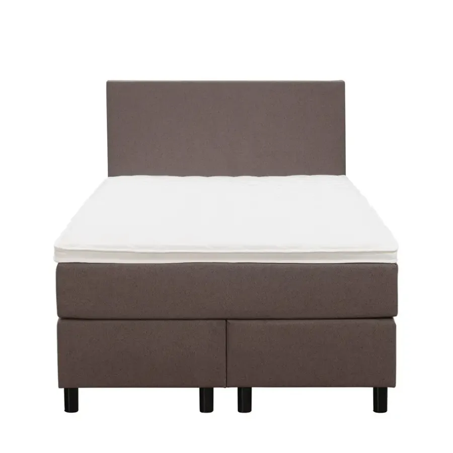 Leen Bakker Boxspring Liv egaal - donkerbruin - 120x200 cm - ronde poot