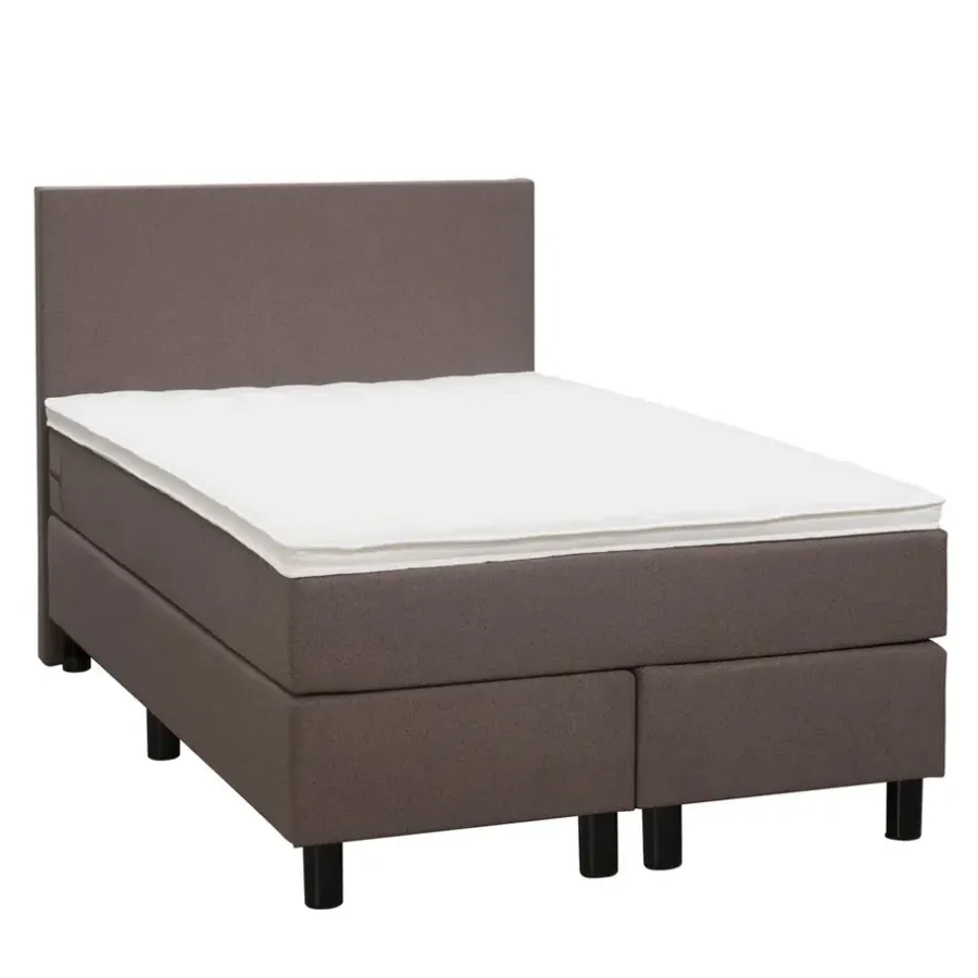 Leen Bakker Boxspring Liv egaal - donkerbruin - 120x200 cm - ronde poot