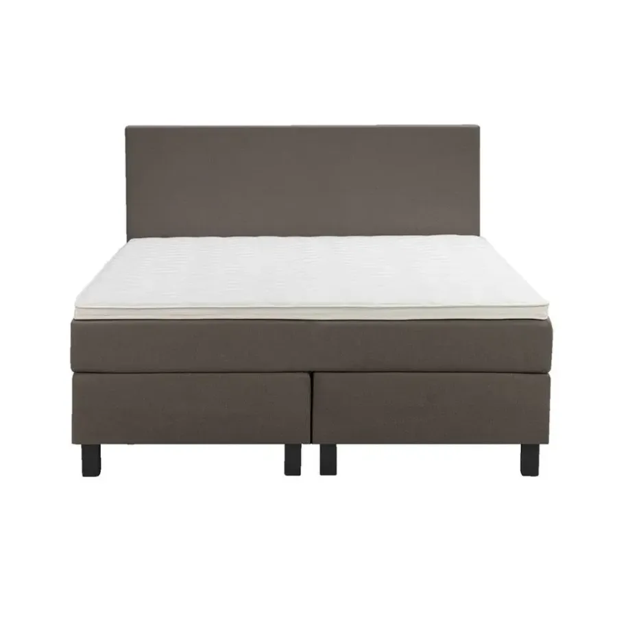 Leen Bakker Boxspring Liv egaal - donkerbruin - 140x200 cm - vierkante poot