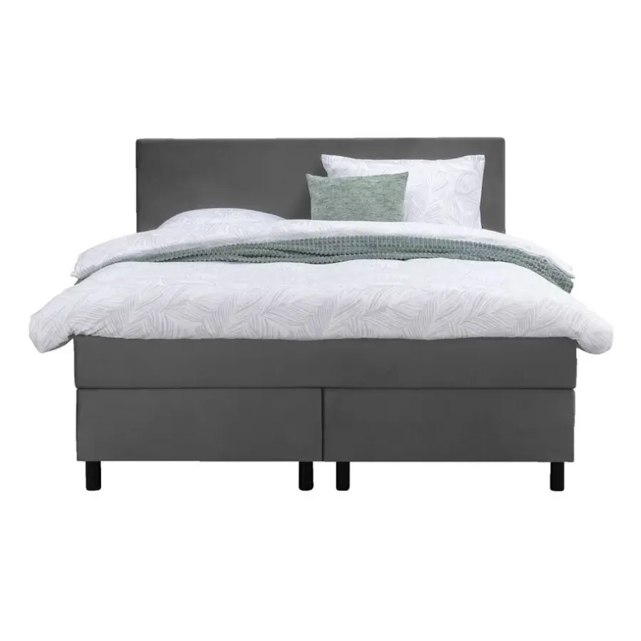 Leen Bakker Boxspring Liv egaal - grijs - 140x200 cm - ronde poot