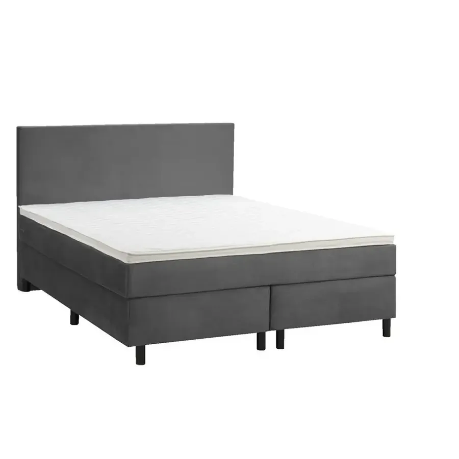 Leen Bakker Boxspring Liv egaal - grijs - 140x200 cm - ronde poot