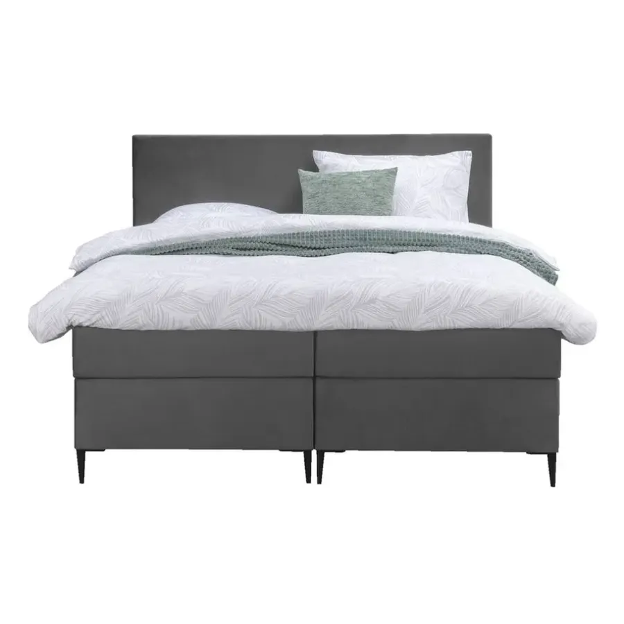Leen Bakker Boxspring Liv egaal - grijs - 180x200 cm - slanke poot