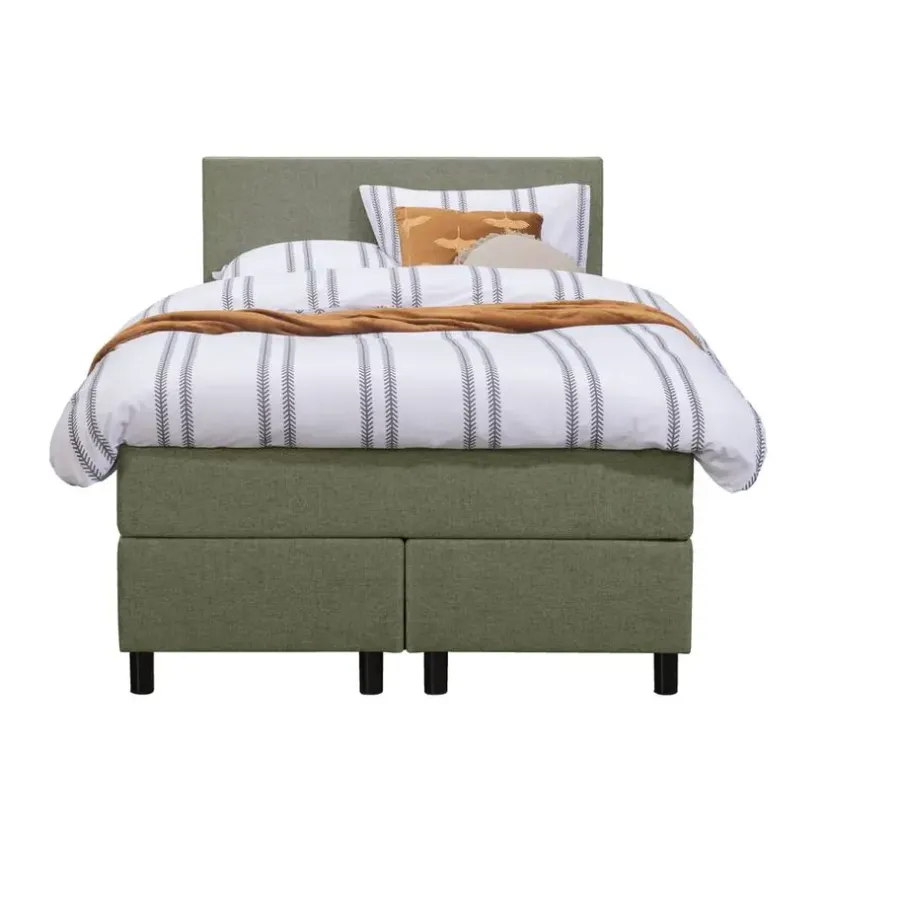 Leen Bakker Boxspring Liv egaal - groen - 120x200 cm - ronde poot