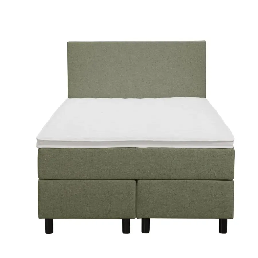 Leen Bakker Boxspring Liv egaal - groen - 120x200 cm - ronde poot