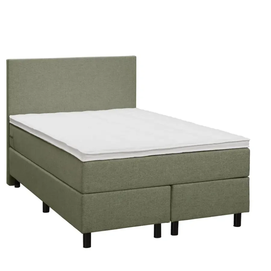 Leen Bakker Boxspring Liv egaal - groen - 120x200 cm - ronde poot