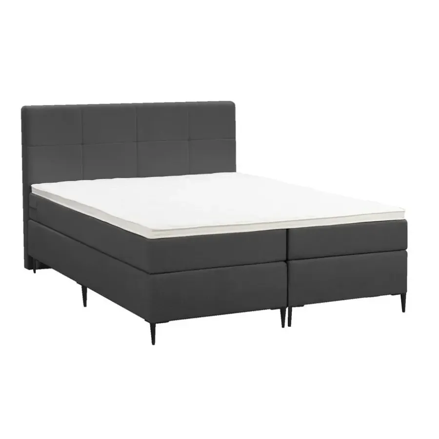 2-Persoons Boxsprings-Leen Bakker Boxspring Liv geblokt - antraciet - 160x200 cm - slanke poot