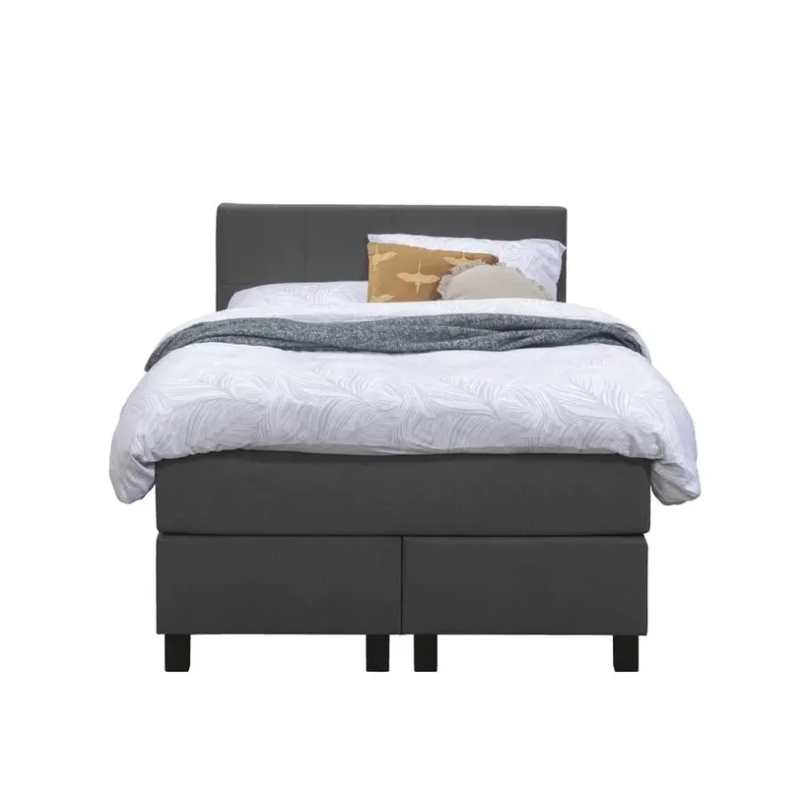 1-Persoons Boxsprings-Leen Bakker Boxspring Liv geblokt - antraciet - 120x200 cm - vierkante poot