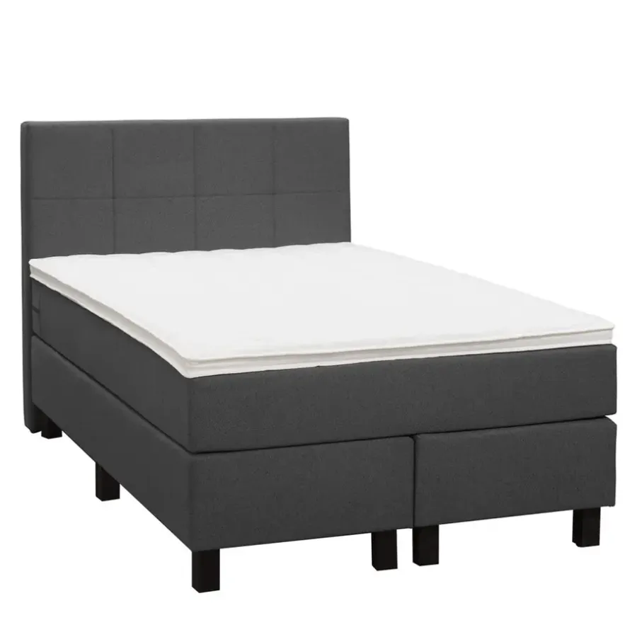 1-Persoons Boxsprings-Leen Bakker Boxspring Liv geblokt - antraciet - 120x200 cm - vierkante poot