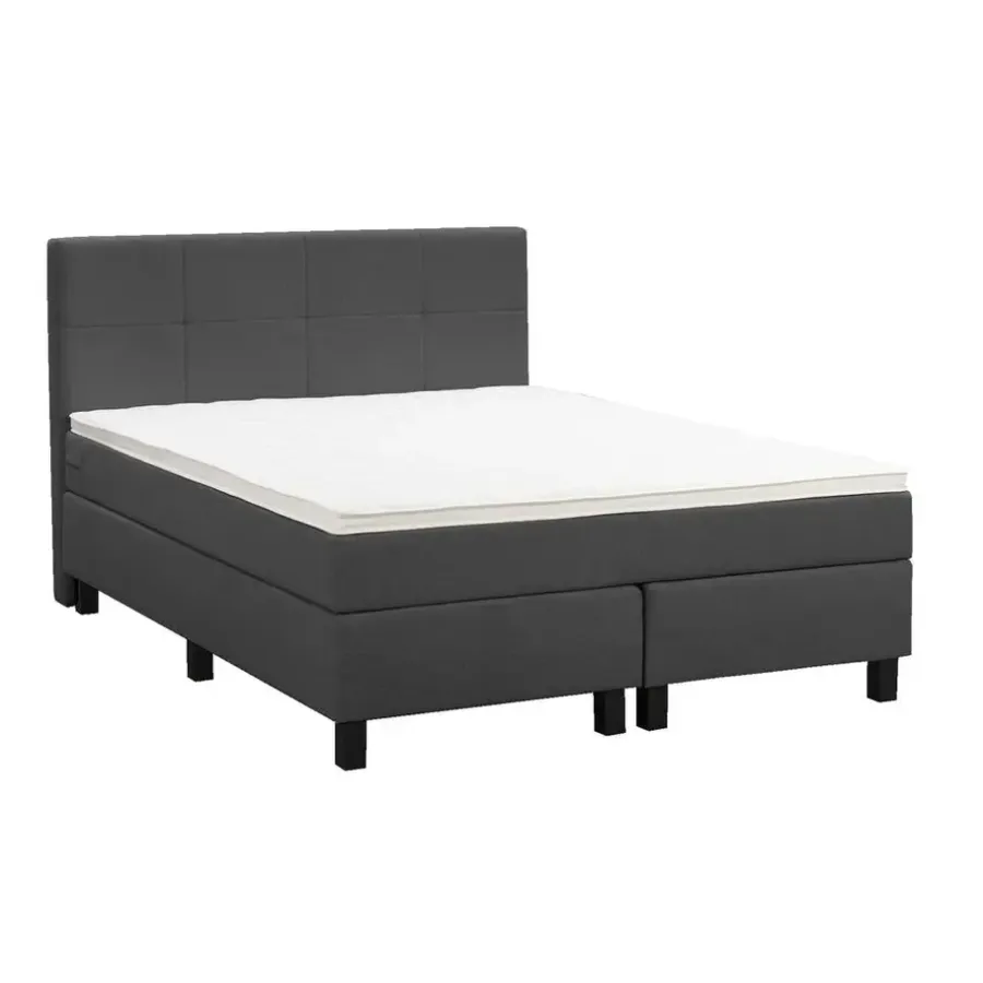 2-Persoons Boxsprings-Leen Bakker Boxspring Liv geblokt - antraciet - 140x200 cm - vierkante poot
