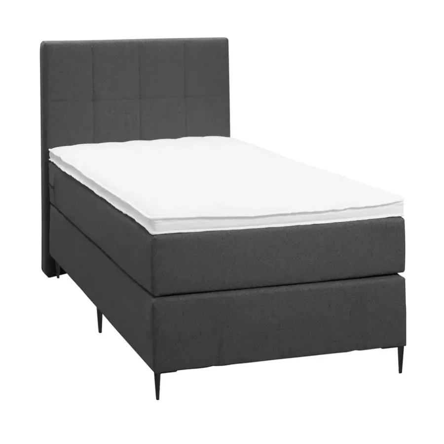1-Persoons Boxsprings-Leen Bakker Boxspring Liv geblokt - antraciet - 90x200 cm - slanke poot