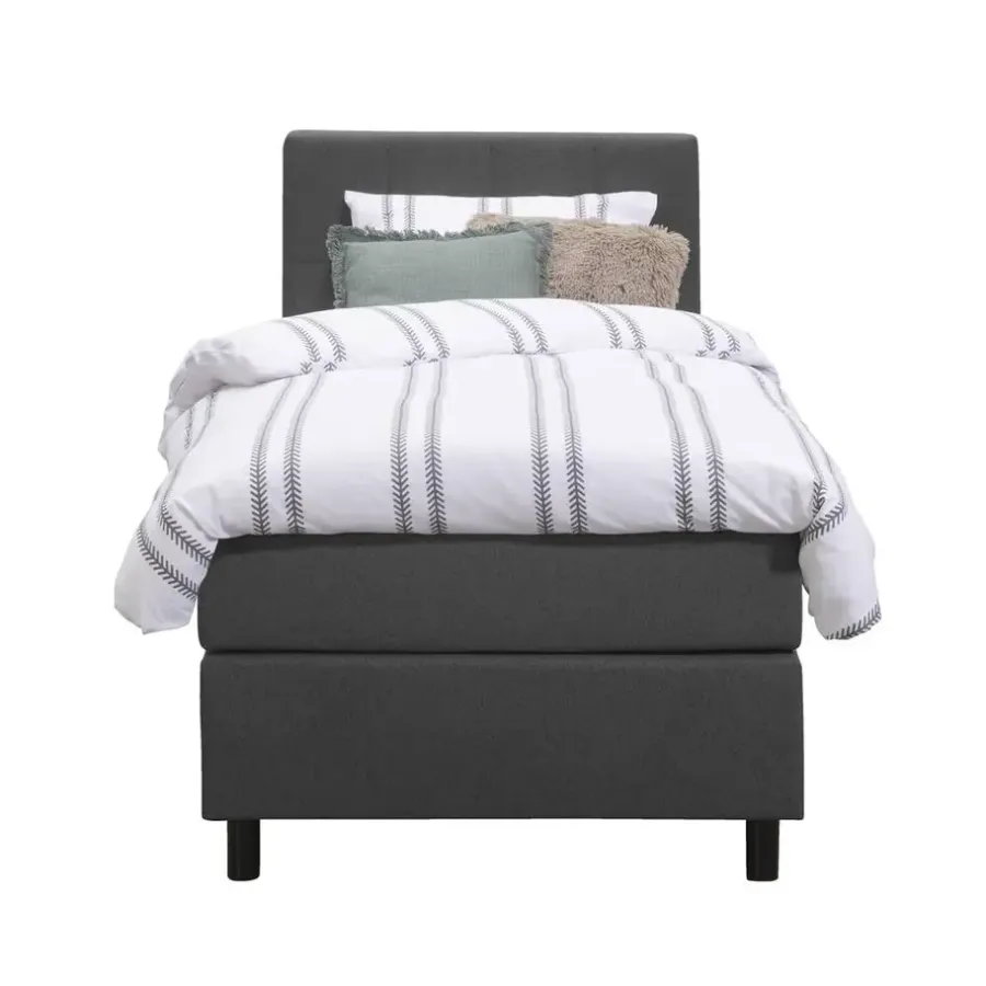 1-Persoons Boxsprings-Leen Bakker Boxspring Liv geblokt - antraciet - 90x200 cm - ronde poot