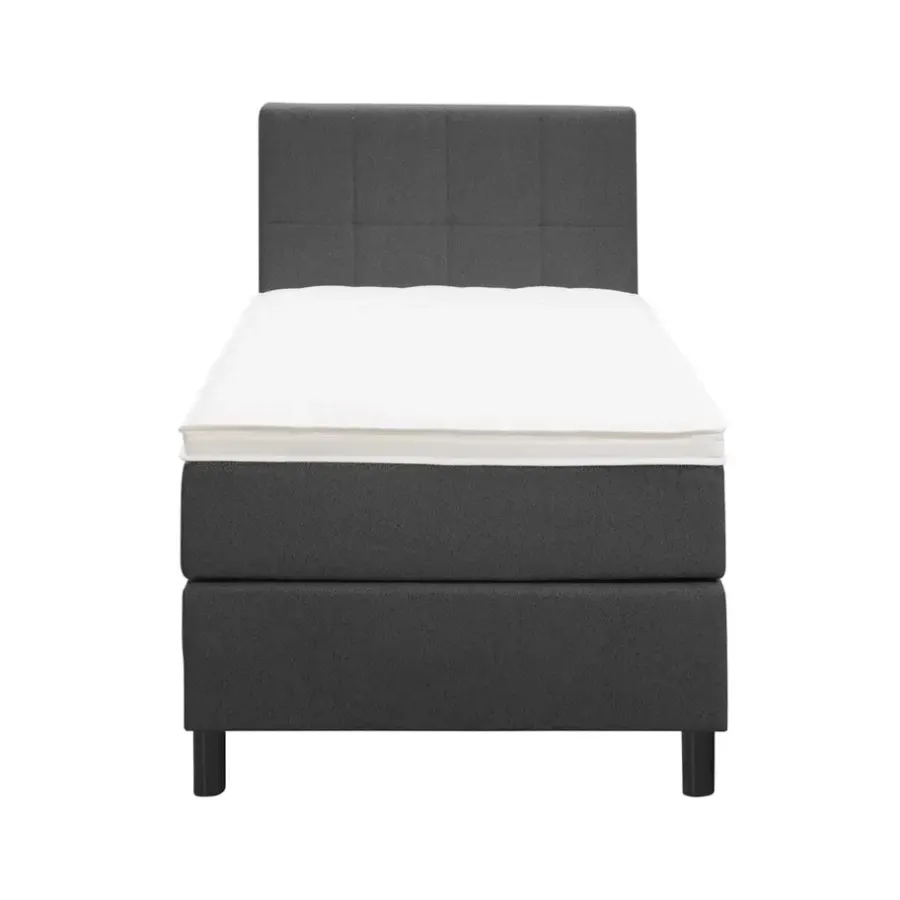1-Persoons Boxsprings-Leen Bakker Boxspring Liv geblokt - antraciet - 90x200 cm - ronde poot