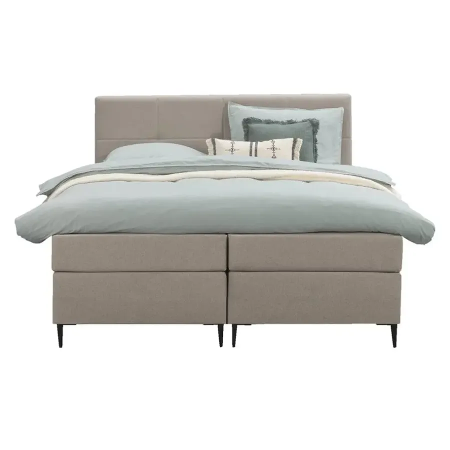 2-Persoons Boxsprings-Leen Bakker Boxspring Liv geblokt - beige - 180x200 cm - slanke poot