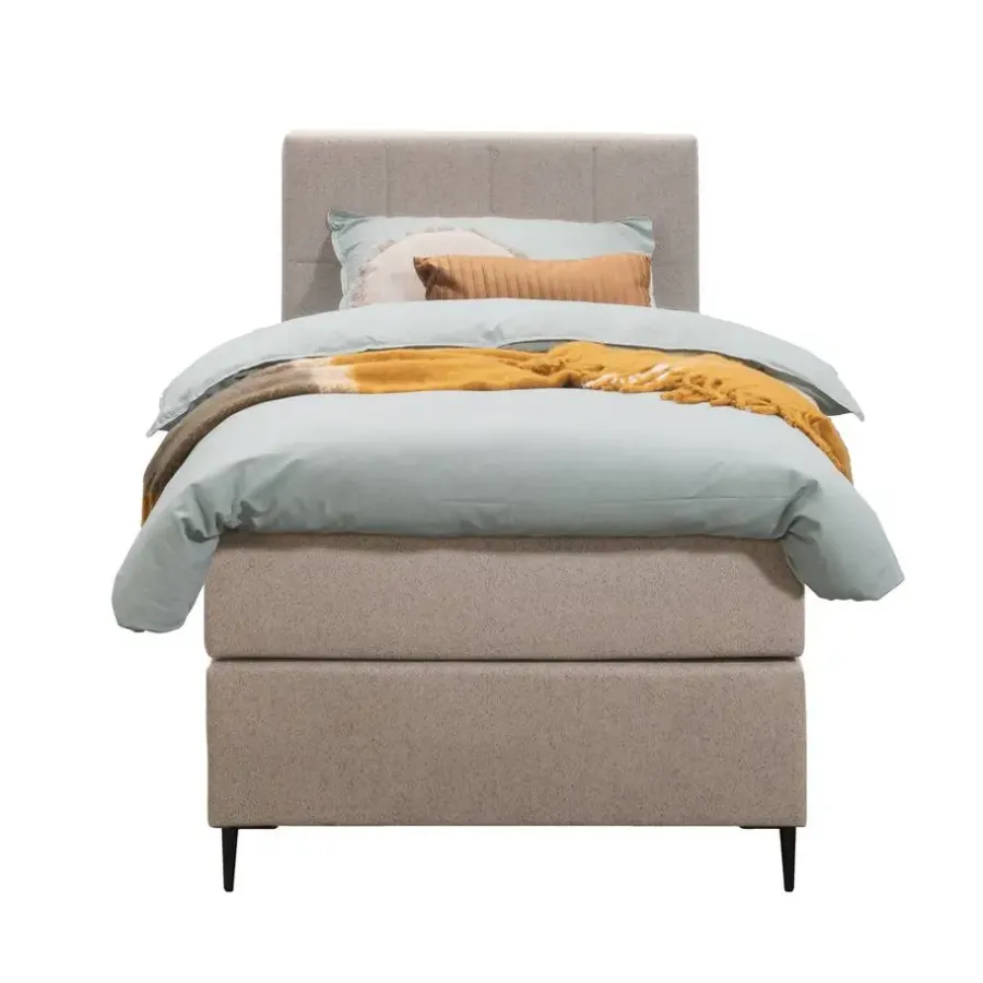 1-Persoons Boxsprings-Leen Bakker Boxspring Liv geblokt - beige - 90x200 cm - slanke poot