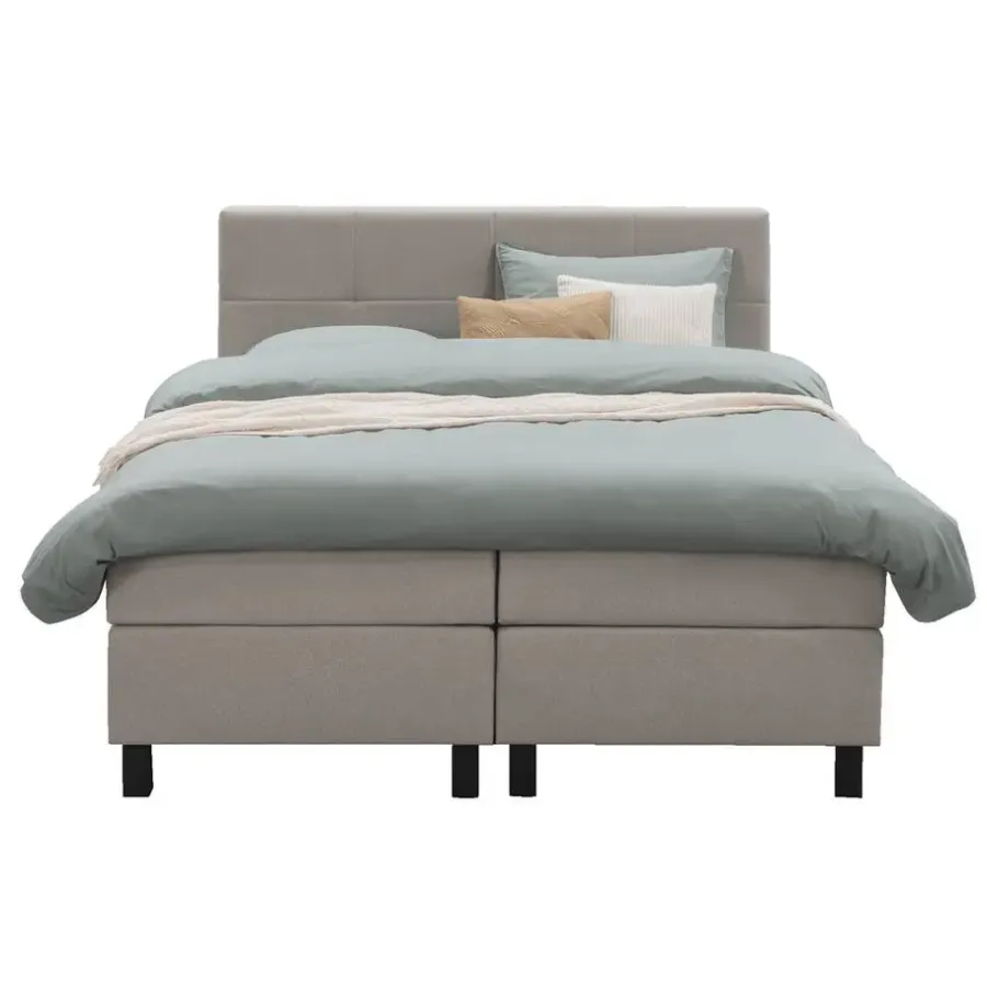 2-Persoons Boxsprings-Leen Bakker Boxspring Liv geblokt - beige - 180x200 cm - vierkante poot