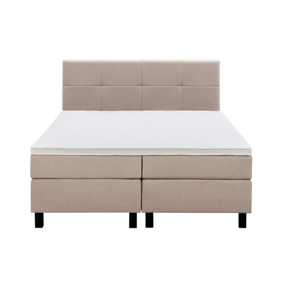 2-Persoons Boxsprings-Leen Bakker Boxspring Liv geblokt - beige - 180x200 cm - vierkante poot