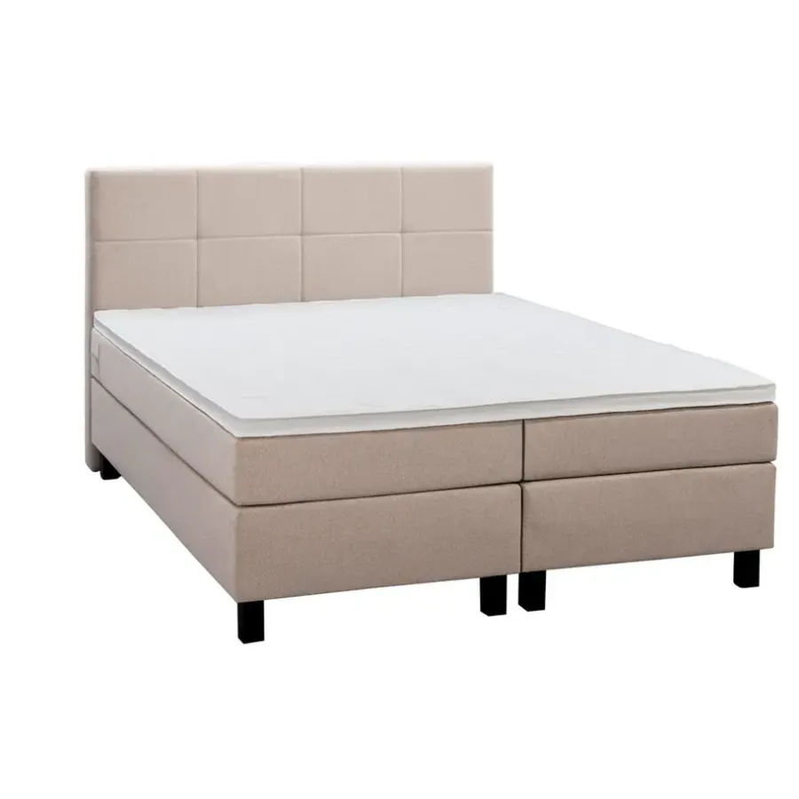 2-Persoons Boxsprings-Leen Bakker Boxspring Liv geblokt - beige - 180x200 cm - vierkante poot