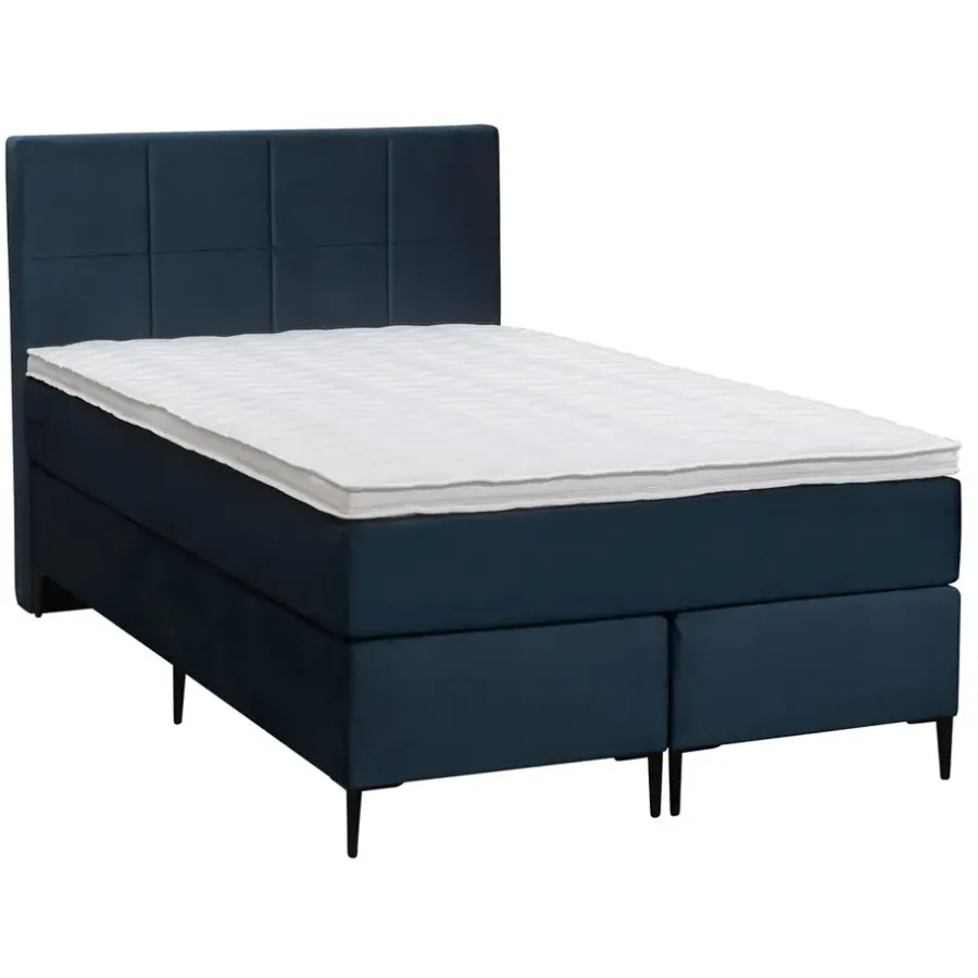 1-Persoons Boxsprings-Leen Bakker Boxspring Liv geblokt - blauw - 120x200 cm - slanke poot