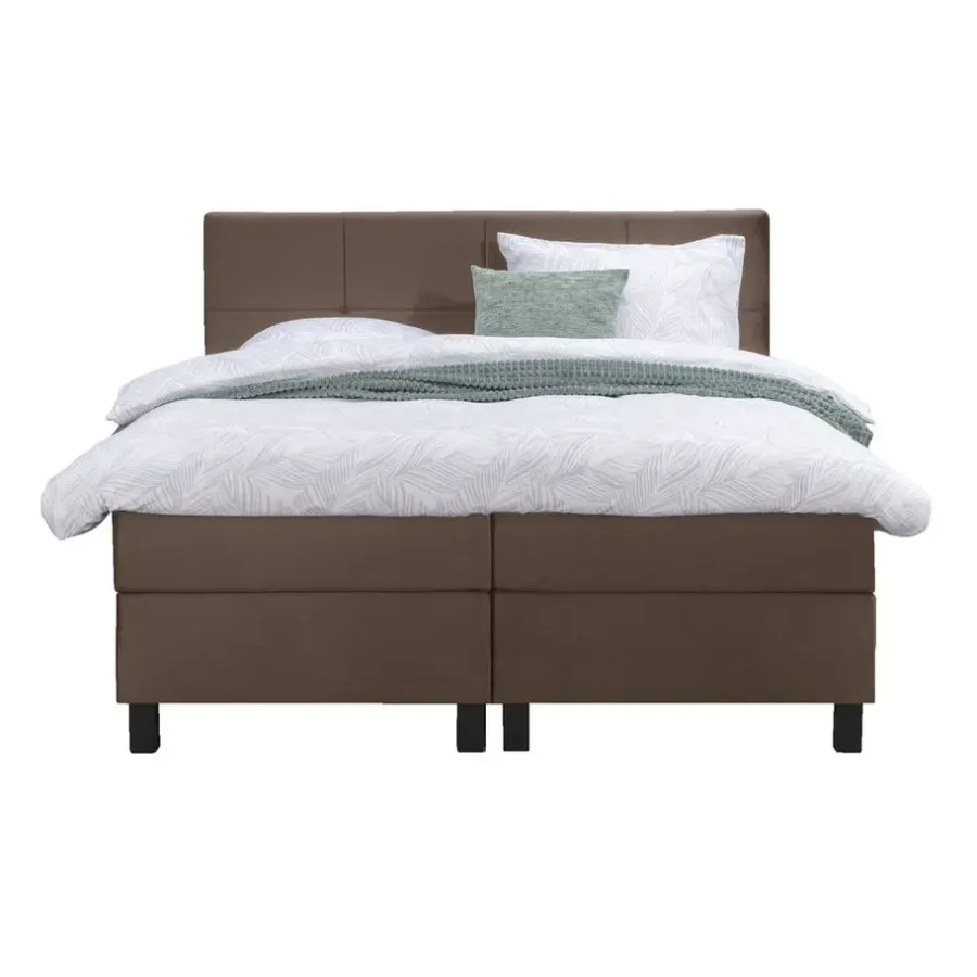 2-Persoons Boxsprings-Leen Bakker Boxspring Liv geblokt - bruin - 160x200 cm - vierkante poot