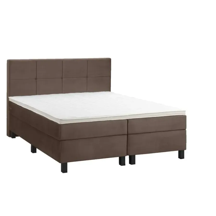 2-Persoons Boxsprings-Leen Bakker Boxspring Liv geblokt - bruin - 160x200 cm - vierkante poot