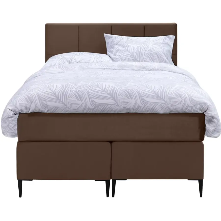 1-Persoons Boxsprings-Leen Bakker Boxspring Liv geblokt - bruin - 120x200 cm - slanke poot