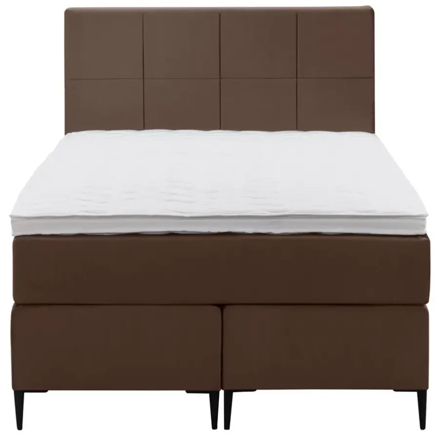 1-Persoons Boxsprings-Leen Bakker Boxspring Liv geblokt - bruin - 120x200 cm - slanke poot