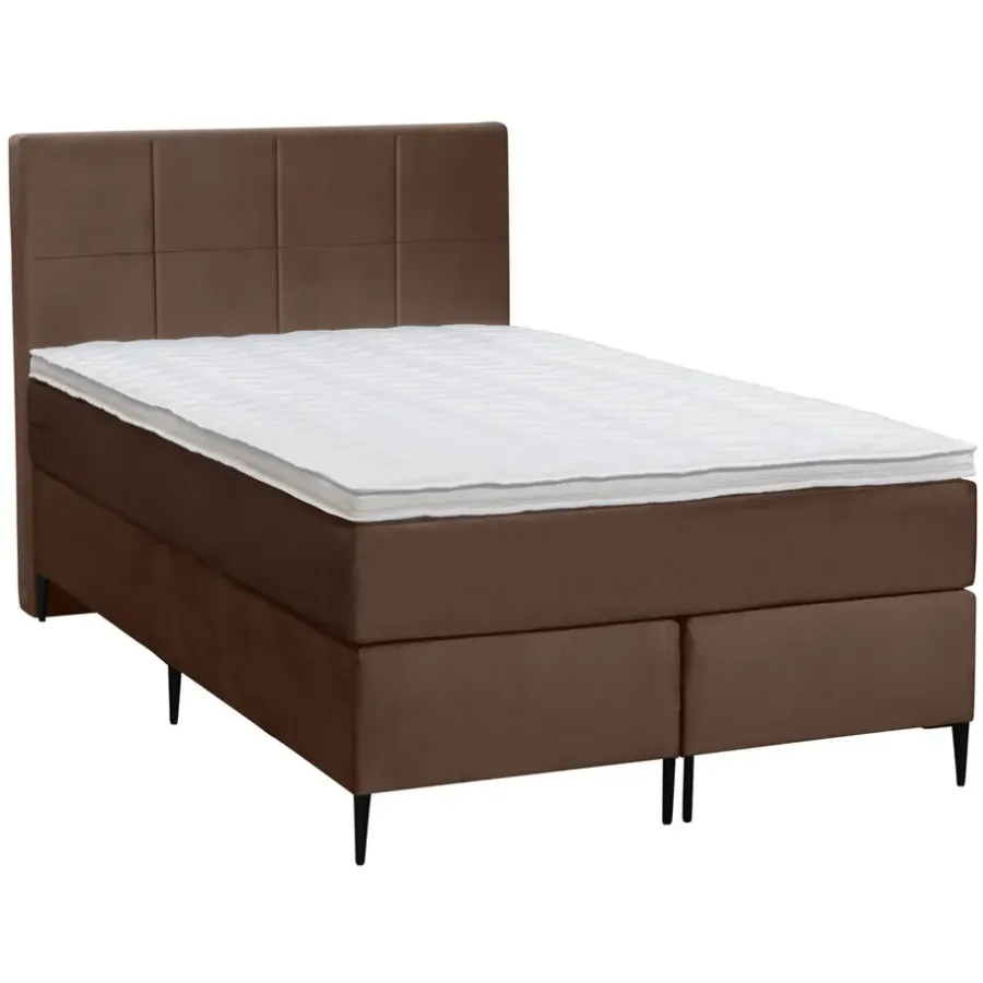 1-Persoons Boxsprings-Leen Bakker Boxspring Liv geblokt - bruin - 120x200 cm - slanke poot