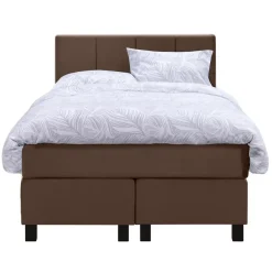 Leen Bakker Boxspring Liv geblokt - bruin - 120x200 cm - vierkante poot