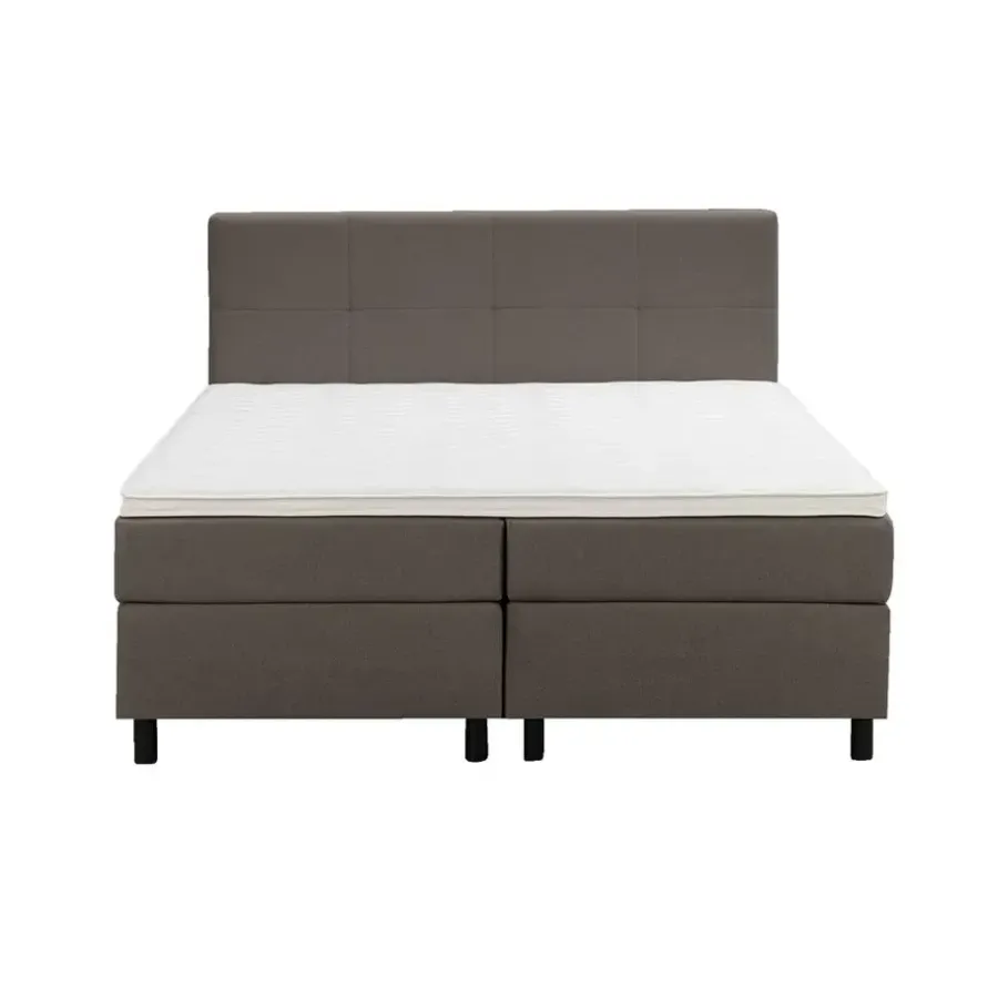 Leen Bakker Boxspring Liv geblokt - donkerbruin - 160x200 cm - ronde poot