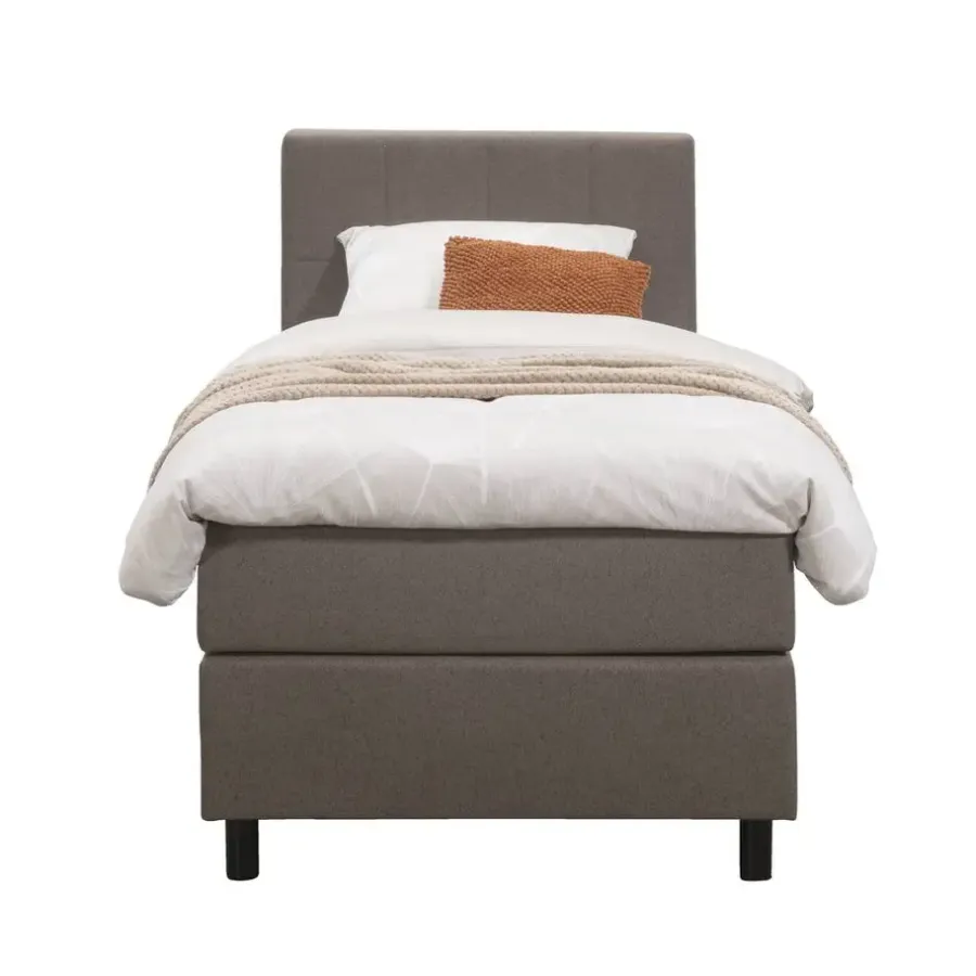 1-Persoons Boxsprings-Leen Bakker Boxspring Liv geblokt - donkerbruin - 90x200 cm - ronde poot