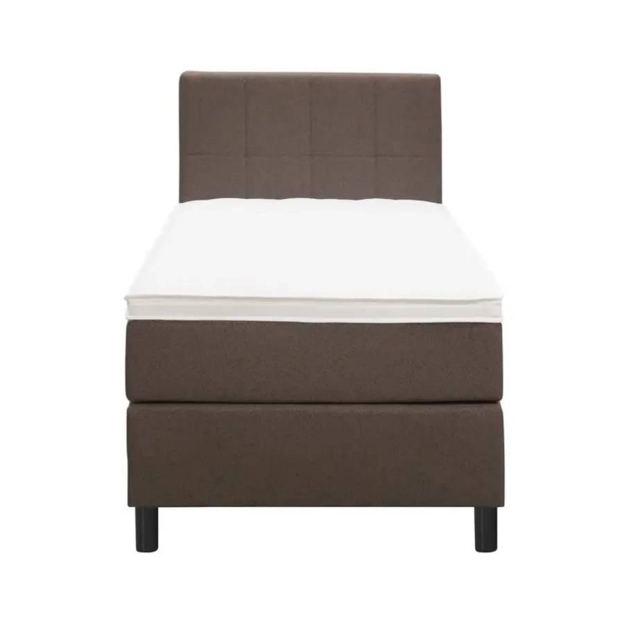 1-Persoons Boxsprings-Leen Bakker Boxspring Liv geblokt - donkerbruin - 90x200 cm - ronde poot