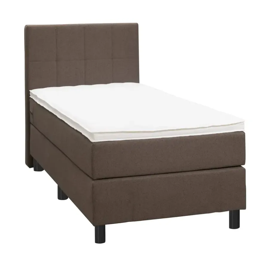 1-Persoons Boxsprings-Leen Bakker Boxspring Liv geblokt - donkerbruin - 90x200 cm - ronde poot