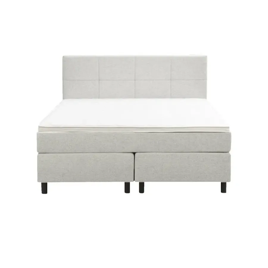 Leen Bakker Boxspring Liv geblokt - ecru - 140x200 cm - ronde poot