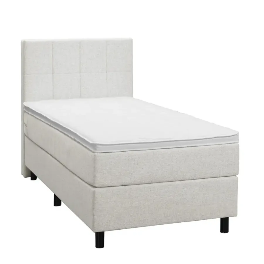 Leen Bakker Boxspring Liv geblokt - ecru - 90x200 cm - ronde poot