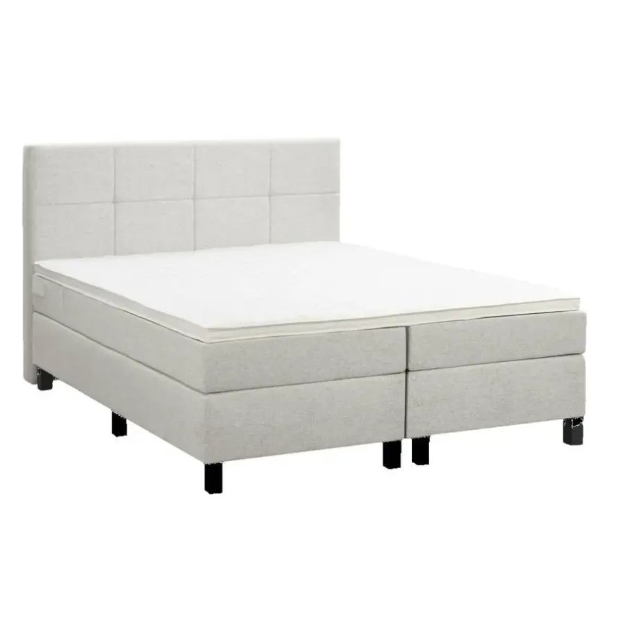 Leen Bakker Boxspring Liv geblokt - ecru - 180x200 cm - vierkante poot
